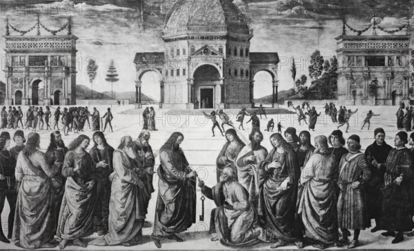 The Handing over of the Keys to St Peter, 1482, Pietro Perugino, Sistine Chapel, Vatican, digitally