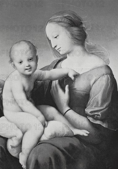 Large Madonna Cowper, a painting by Raphael, 1508, digitally enhanced reproduction of a 19th