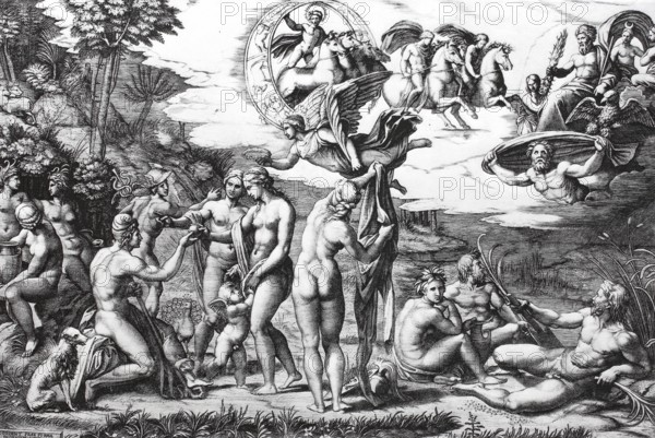 The Judgement of Paris, a famous episode from Greek mythology. The young prince Paris must pass