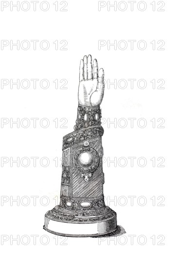 Religious cult objects, reliquary arm, arm reliquary, brachium, vessel or setting for relics and is