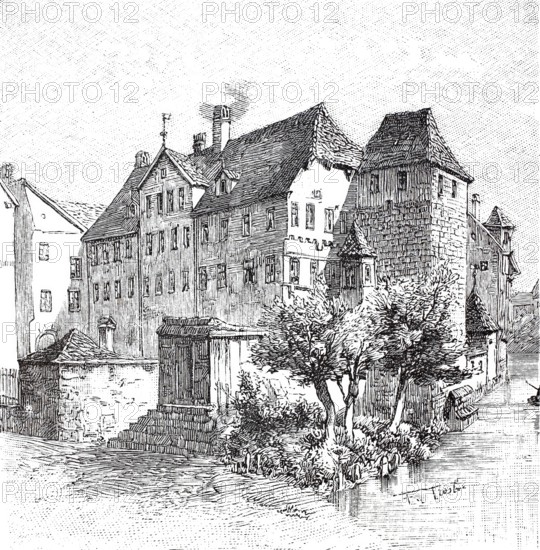 The Harsdörfer Hof (demolished 1869), Nürnberger Land, Bavaria, Germany, Historical, digitally