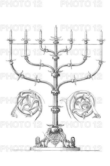 Religious cult objects, candlestick in the passage between the crossing and transept in the