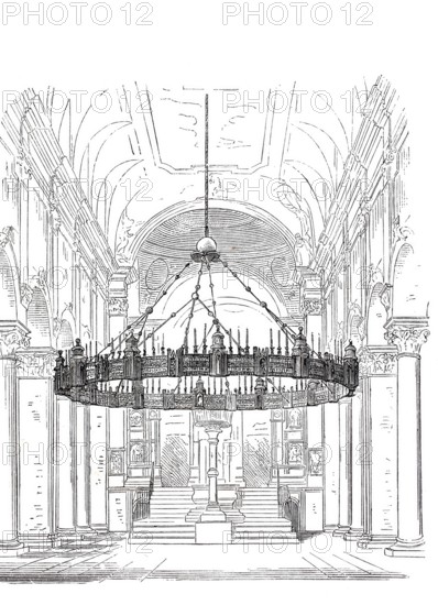 Chandelier, Heziloleuchter, in the cathedral of Hildesheim around 1850, Germany, Historical,