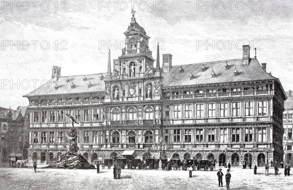 The town hall in Antwerp, Belgium, Historical, digitally enhanced reproduction of a model from