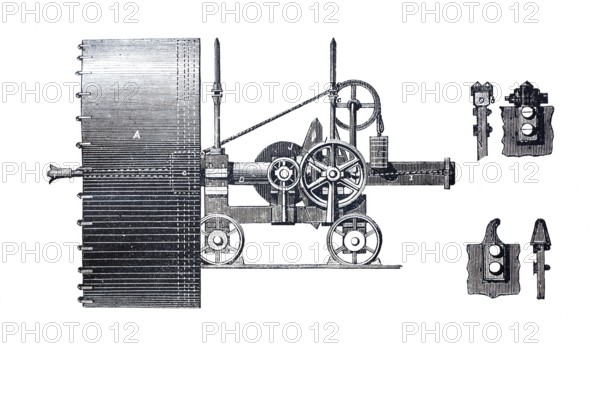 Tunnel boring machine, invented by P.F. Gay (Paris), historical, digitally enhanced reproduction of