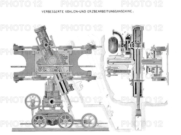 Improved coal and ore processing machine, historical, digitally enhanced reproduction of a model