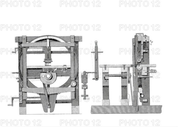Machine for cutting wood into sheets and bevelled bottles, by W.Clark, Historical, digitally
