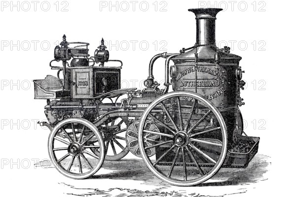 Fire brigade, fire fighting, steam fire engine by Merryweather and Sons, around 1840, historical,