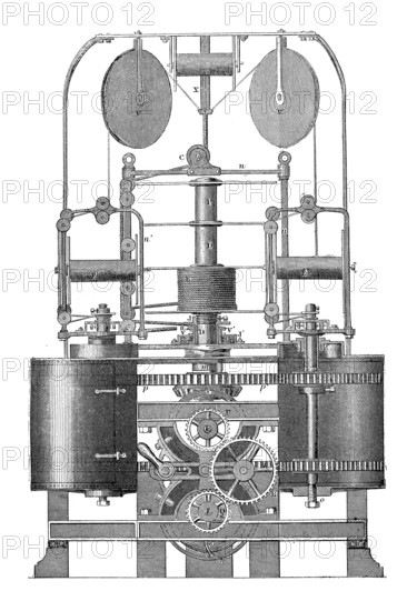 Brooman's machine for the manufacture of ropes, cables and knitting, historical, digitally enhanced