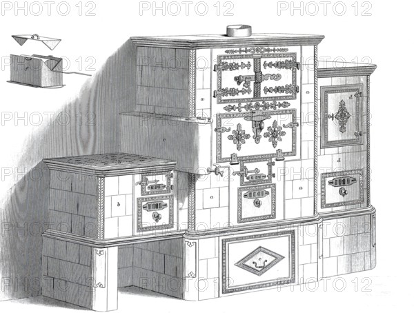 Kitchen, kitchen stove, by C.H. Unglenk from Reudnitz near Leipzig, historical, digitally enhanced