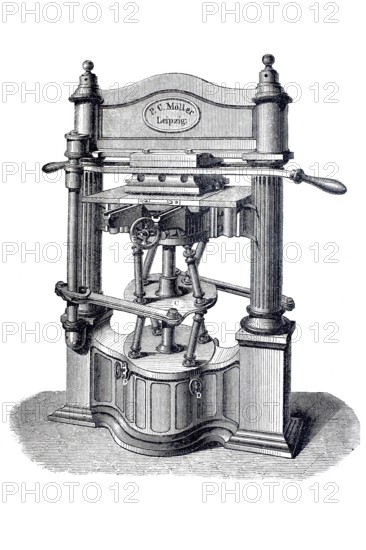 Gilding press, blind printing press after P.E. Möller (Leipzig), historical, digitally enhanced
