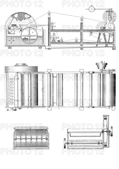 Cardboard machine by F. Walter from Leipzig, historical, digitally improved reproduction of a model
