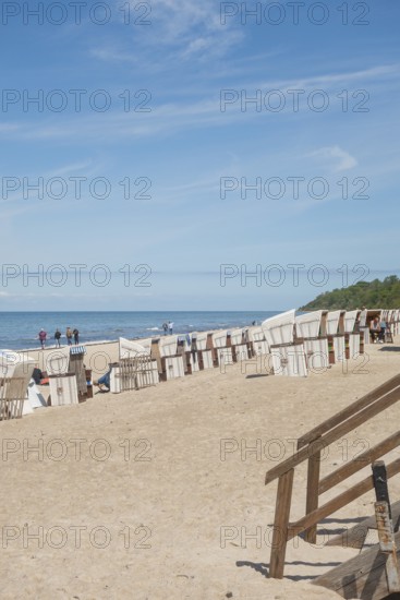 Natural sandy beach, beach chairs, stairway, Baltic resort Rerik, Baltic Sea, Rostock district,
