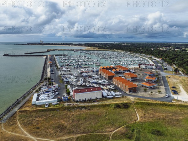 Marina in Le Verdon-sur-Mer from a drone, Nouvelle-Aquitaine, Gironde, France, EuropeLe