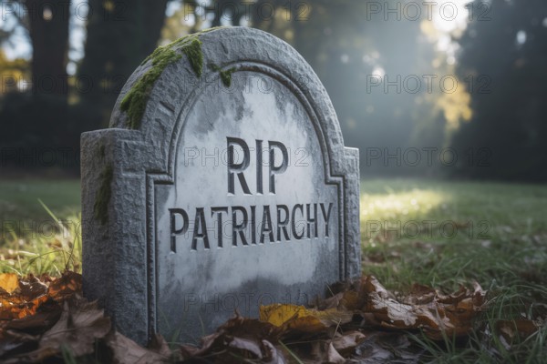 Photorealistic gravestone engraved with RIP Patriarchy. Concept for feminism and social change.