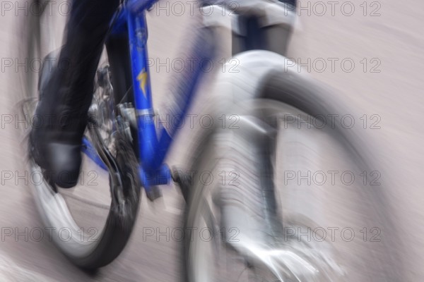 Man riding a bicycle, Photo with motion blur, City of Quito, Pichincha province, Ecuador, South