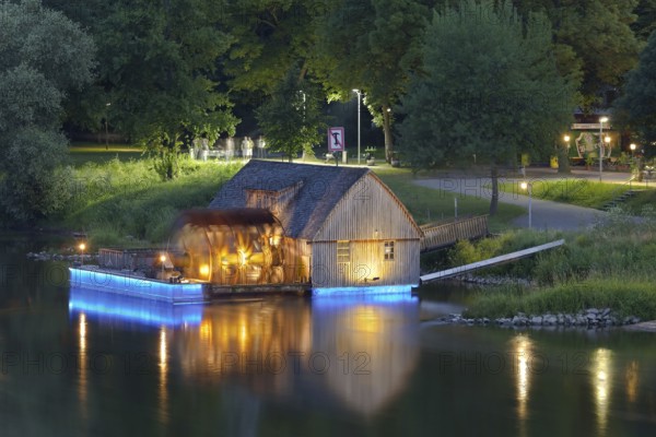Ship mill on the Weser illuminated Minden Germany