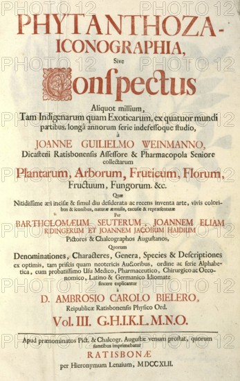 Title page of the book Phytanthoza iconographia, Historisches Pflanzenbuch, a work by Johann