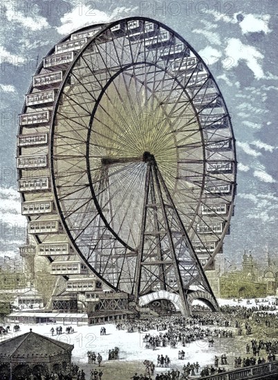 The giant aerial carousel at the 1893 Chicago World's Columbian Exposition also featured the