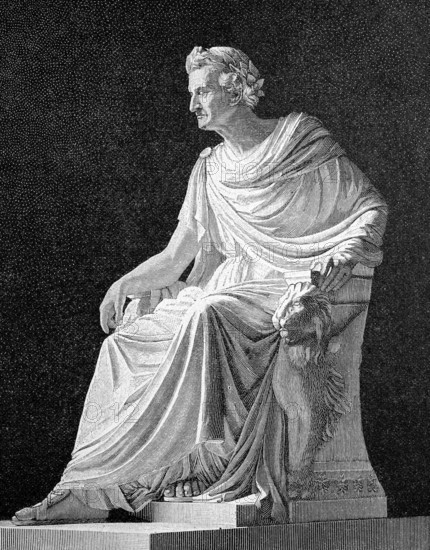 The monument of King Ludwig I of Bavaria in the Walhalla near Regensburg, Germany, illustration,