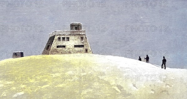 The newly built observatory on the summit of Mont Blanc, France, illustration, published 1890,