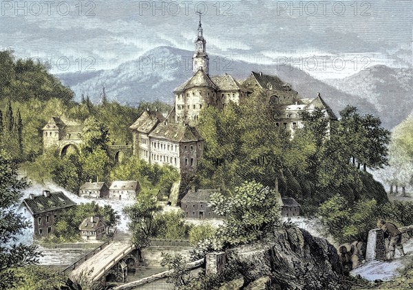 Weesenstein Castle in Saxony, Germany, illustration, published 1890, reproduction, digitally