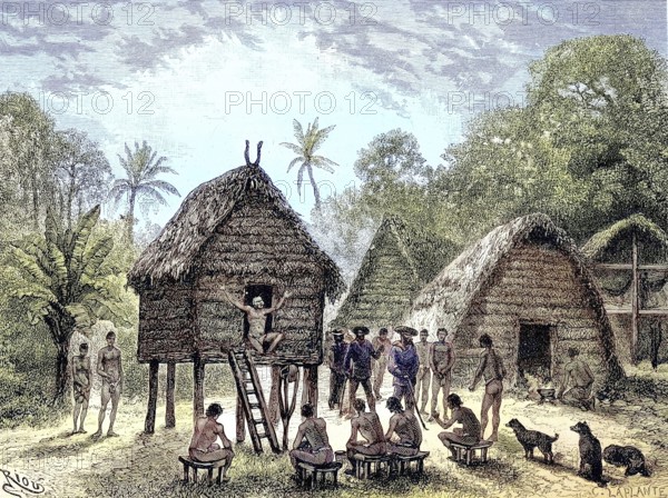 An evocation in a Poligudu Negro village in French Guiana, France, illustration, published 1890,