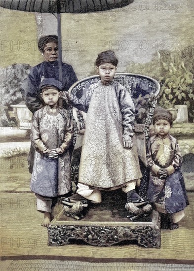 The King of Annam and his brothers, now Vietnam, Illustration from 1894, Reproduction, digitally