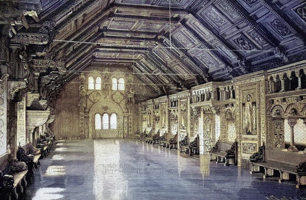 The Wartburg in Eisenach, Germany, the banquet hall, illustration from 1894, reproduction,