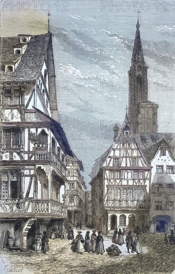 Place du Marché aux Cochons de Lait, the piglet market, in Strasbourg, France, historical picture