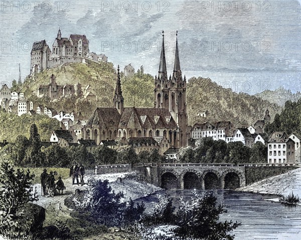 Marburg, a city in the German state of Hesse, Germany, with St Elisabeth's Church, illustration