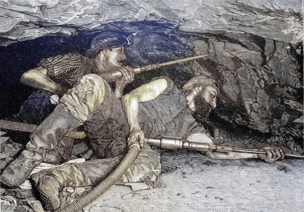 Mine, mining of slate, copper slate, miners, removal, with chisels, mine in Mansfeld, near Goslar,