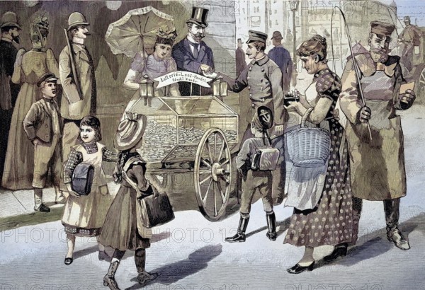 Sale of tickets, lottery tickets for the lottery in the streets of Berlin, Germany, illustration