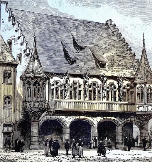 The old town hall in Freiburg, Breisgau, Germany, Illustration from 1894, Reproduction, digitally