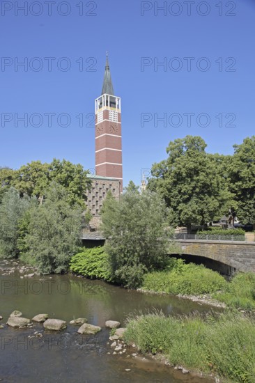 City church built in 1968 on the River Enz, Pforzheim, Northern Black Forest, Black Forest,