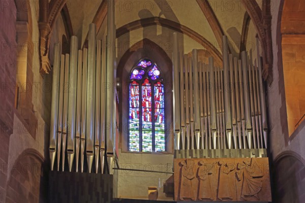 Organ and colourful stained glass window, arts and crafts, stained glass, abstract art, interior