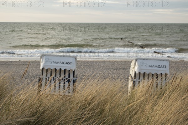 Beach chairs, Baltic Sea, windy, Baltic seaside resort, Kühlungsborn, Rostock district,