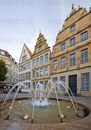 Old market square with fountain and town houses, Bielefeld, East Westphalia-Lippe, North