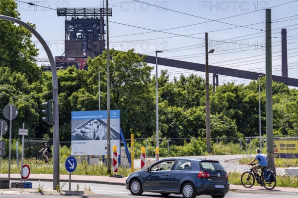 Construction site sign for thyssenkrupp Steel's first direct reduction plant, the climate-neutral