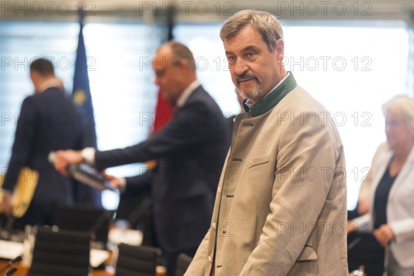 Markus Söder (CSU Chairman and Minister-President of Bavaria) in front of the consultation between
