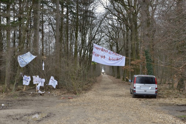 View of a march to Hambach Forest, with banners to draw attention to the threat of deforestation.