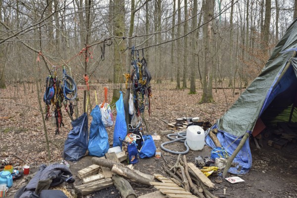 Climbing harness in the protest camp in Hambach Forest (North Rhine-Westphalia) Hambach Forest has