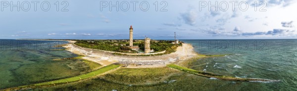 Panorama of WHALE LIGHTHOUSE from a drone, Saint-Clement-des-Baleines, Atlantic, France
