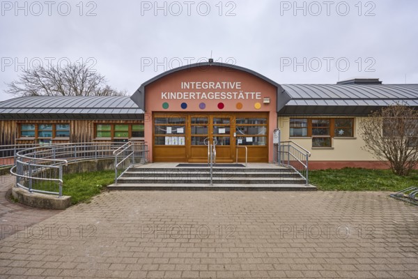 Integrative day care centre Kinderland, ramp, barrier-free entrance, stairs, metal railing,