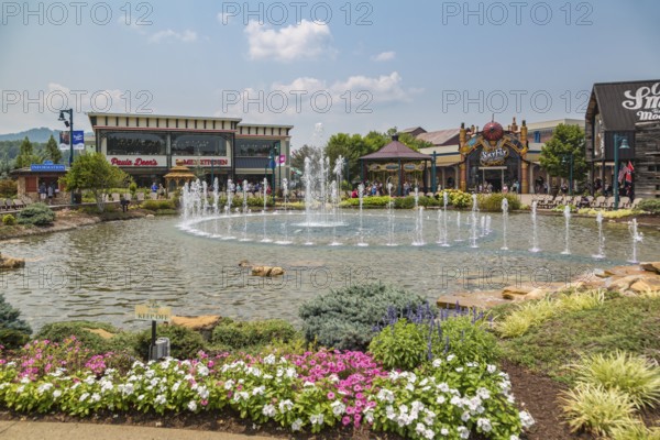 Water fountain in front of Paula Deen's Family Kitchen restaurant at The Island recreation area in