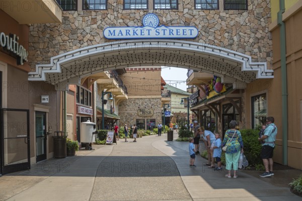 Market Street sign leads tourists to the shopping area at The Island recreation center in Pigeon