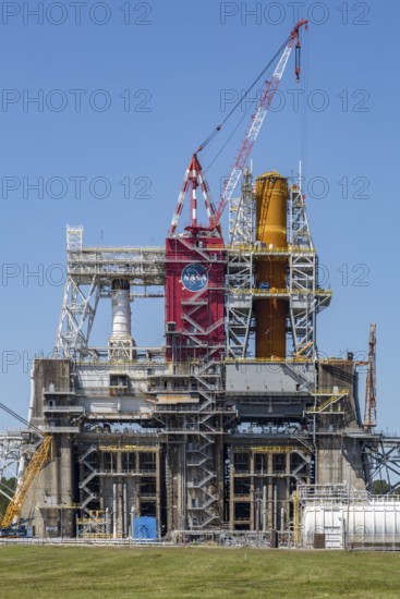 Rocket engine test stand at Stennis Space Center designed for Saturn V rocket testing and modified