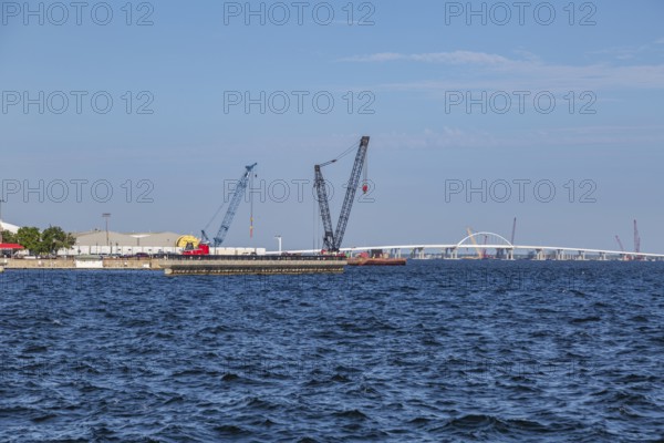 Construction of the Pensacola Bay Bridge reopening in May 2021 after being struck by a barge and a