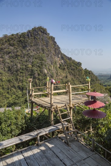 Bamboo overlook platform provides unobstructed view of the hillside at Pha Mi Village in Mae Sai