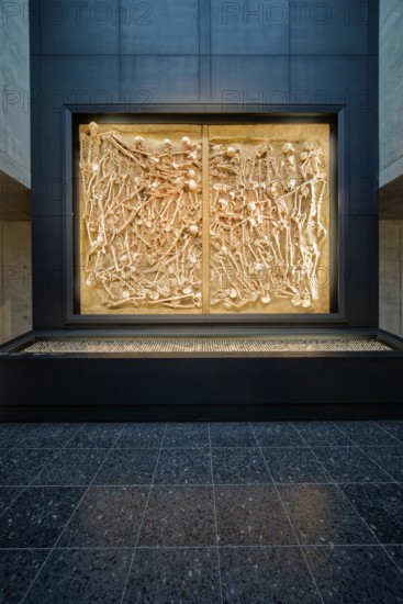 Mass grave with the bones of 47 fallen soldiers, interior photo, Museum Lützen 1632 in memory of